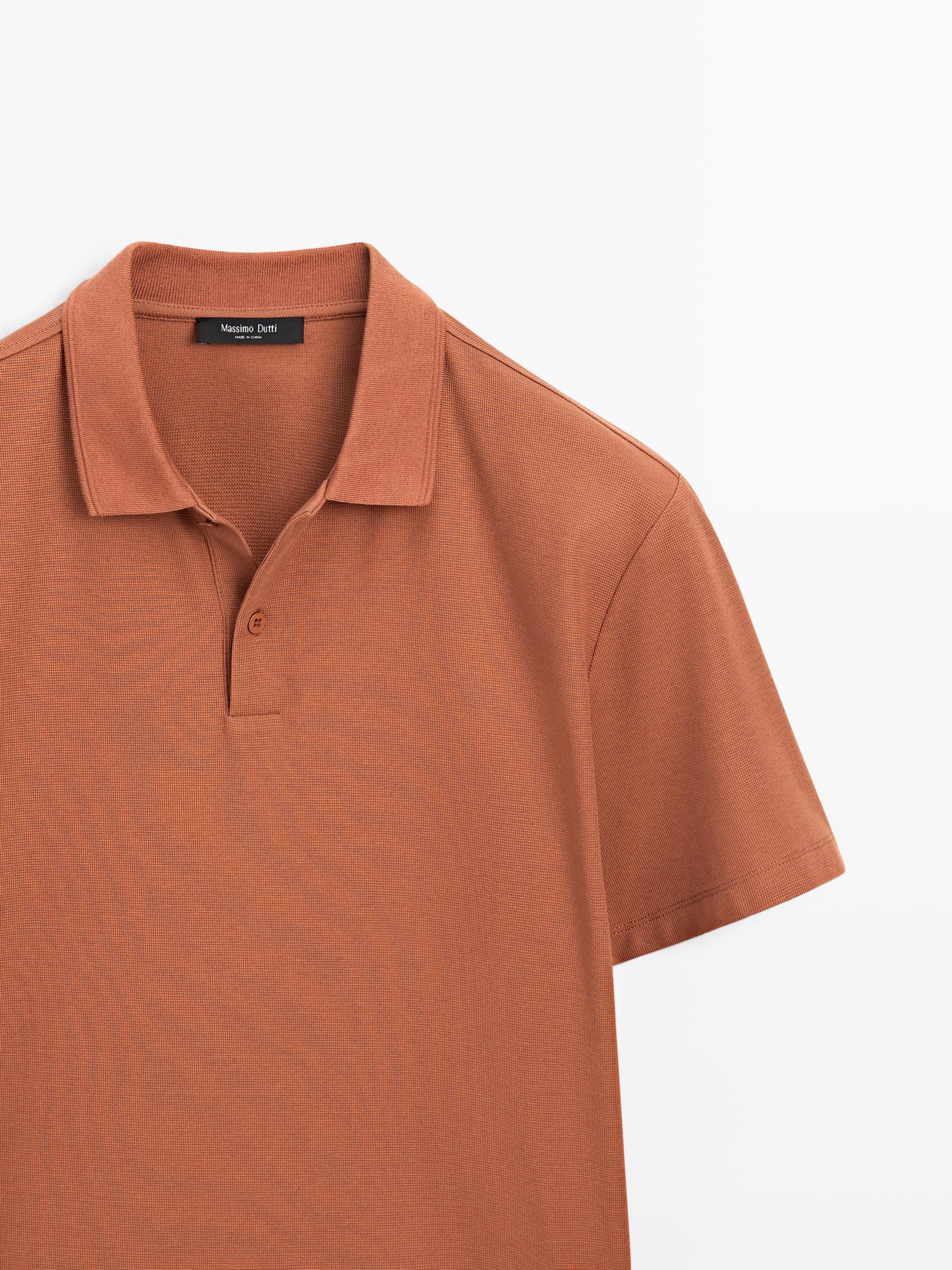 Textured cotton knit polo shirt